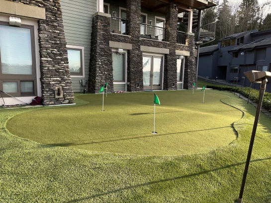 Backyard putting green overlooking gig harbor on water