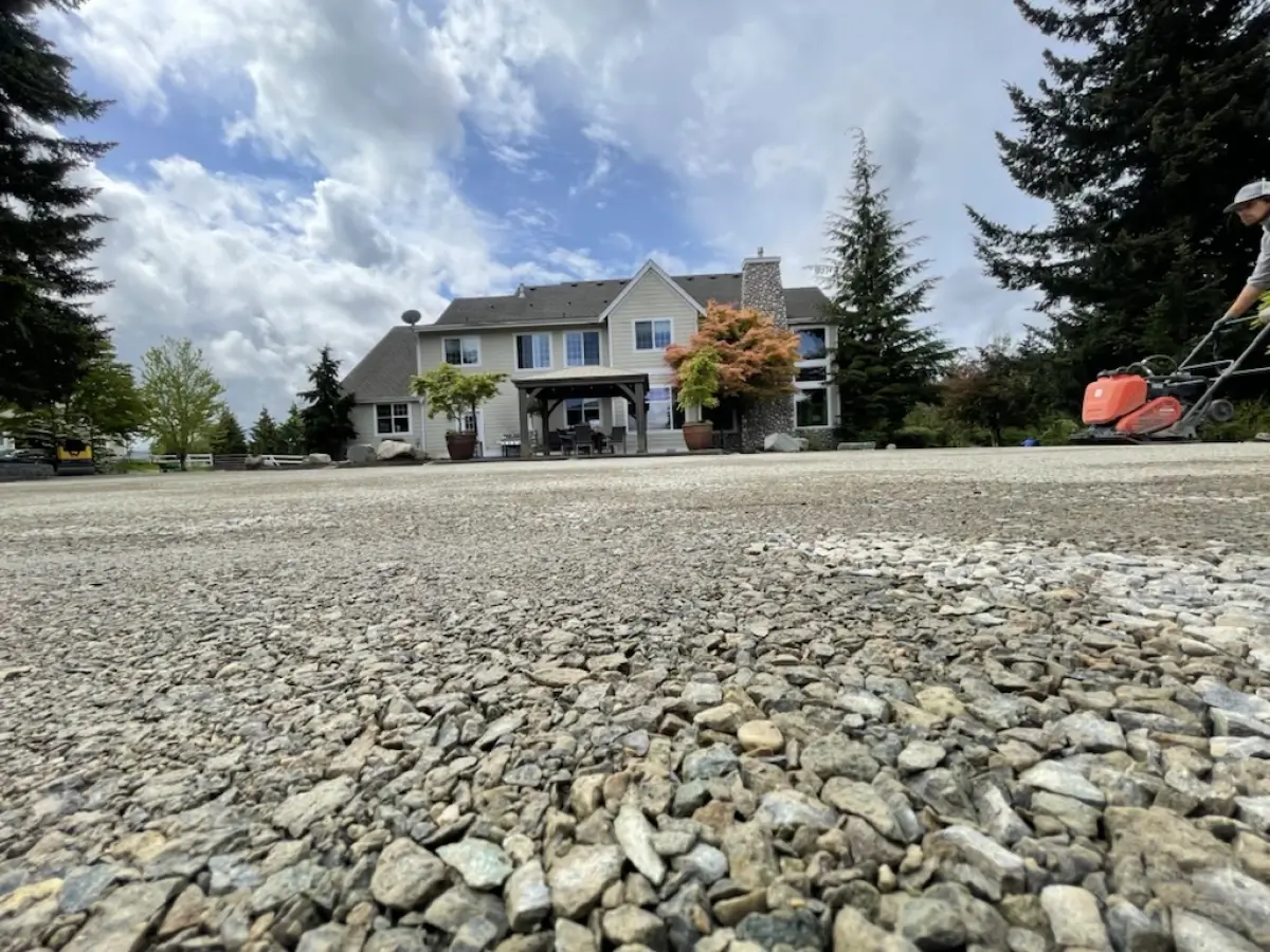 Sub base preparation for large synthetic turf project using 5/8 crushed road base.