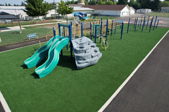 Commercial synthetic turf installation at Tacoma school playground.