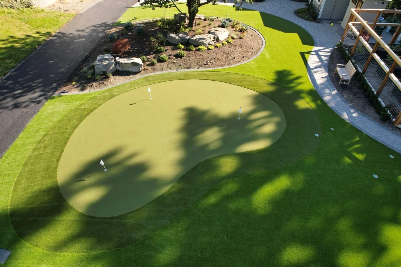 Completed synthetic turf backyard in the Pacific Northwest