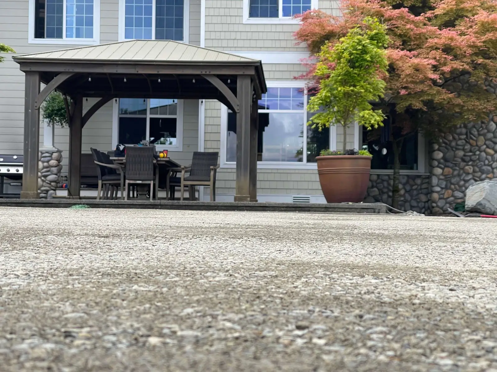 Compacted subbase for synthetic turf installation.